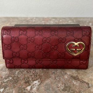 GUCCI  Vintage Guccissima Heart Leather Continental Wallet Burgundy